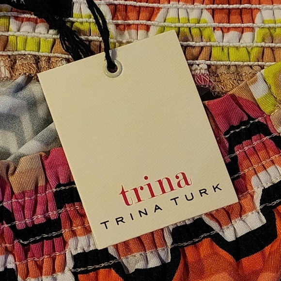 Trina Turk Off Shoulder Bell Sleeve Dress Multicolor Chevron Boho Chic Medium - Picture 8 of 9